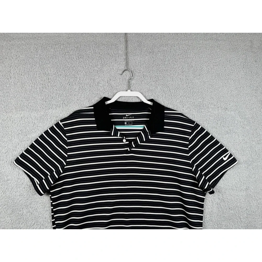 Nike Golf Men's Dri-Fit Short Sleeve Polo Shirt‎ Black White Striped Size XL